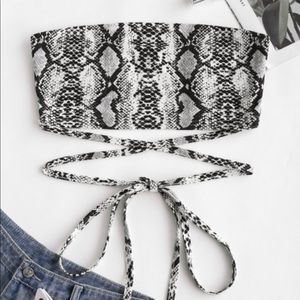 Criss Cross Snake Print Bandeau Crop Top